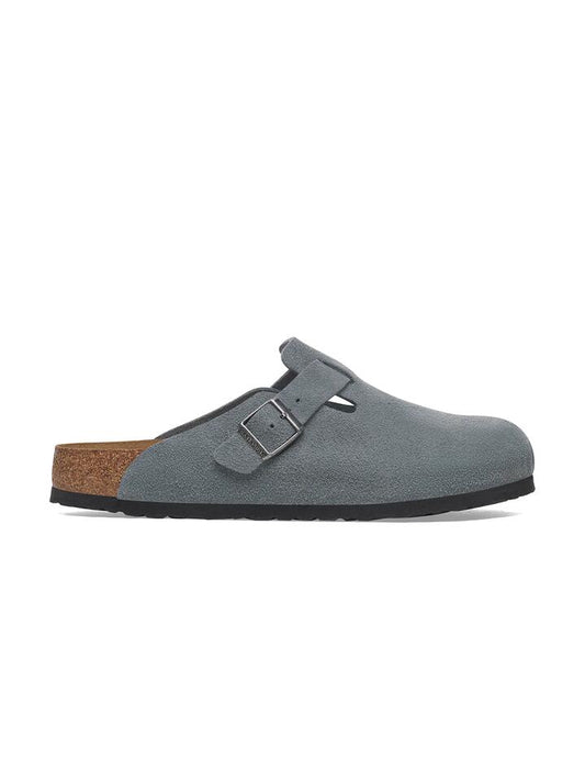 Image of Footwear. Productname: Birkenstock Unisex Boston Soft Footbed Suede Leather Regular Width in Basalt Grey colour by brand - Birkenstock
