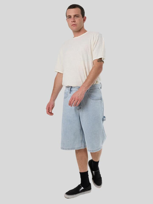 Image of a model wearing Denim. Productname: Thrills Big Slacker Denim Short in SHADOW BLUE colour by brand - Thrills