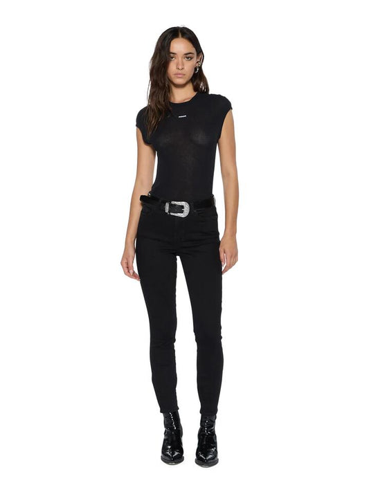 Image of a model wearing Tops. Productname: Ksubi Staple SS Tee Sheer in BLACK colour by brand - Ksubi