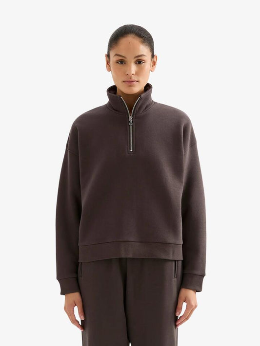 Image of a model wearing Outerwear. Productname: Nude Lucy Carter Classic Zip Front Sweat in Coal colour by brand - Nude Lucy