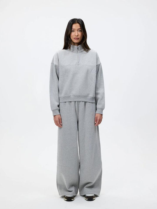 Image of a model wearing Pants. Productname: MSE Wide Leg Track Pant in Grey Marle colour by brand - MSE