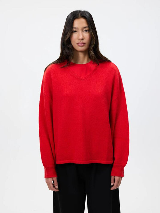 Image of a model wearing Outerwear. Productname: MSE Alpaca Blend Jumper in Flame colour by brand - MSE