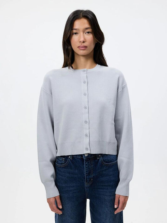 Image of a model wearing Outerwear. Productname: MSE Cropped Cardigan in Silver colour by brand - MSE