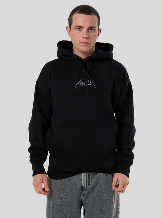 Image of a model wearing Outerwear. Productname: Thrills Do Not Limit Your Mind Slouch Pull on Hood in BLACK colour by brand - Thrills