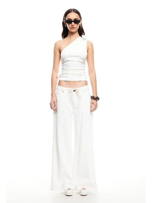 Image of a model wearing Tops. Productname: Lioness Rendezvous One Shoulder Top in Porcelain colour by brand - Lioness