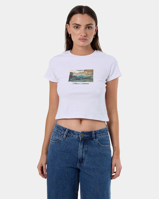 Image of T-Shirts. Product name - Thrills Womens Paradise Is Here Mini T-Shirt White in White colour by brand - Thrills