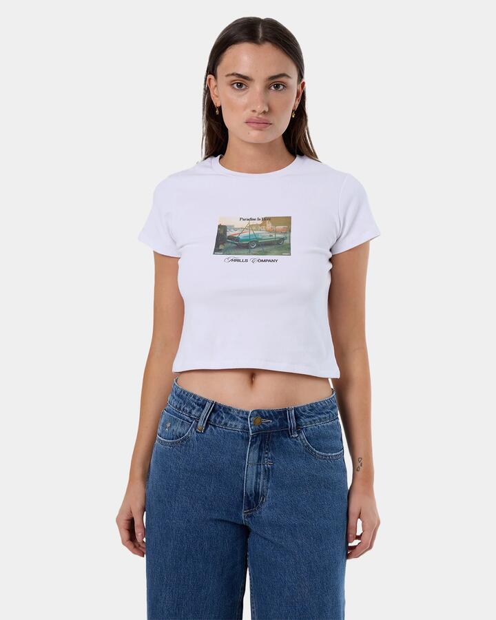 Image of T-Shirts. Product name - Thrills Womens Paradise Is Here Mini T-Shirt White in White colour by brand - Thrills