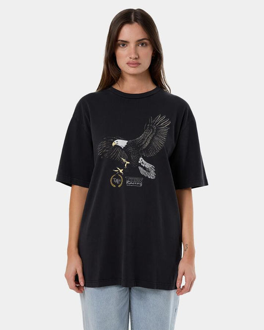 Image of T-Shirts. Product name - Thrills Womens Speed Tour Oversized T-Shirt Washed Black in Washed Black colour by brand - Thrills