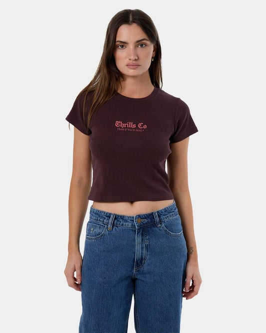 Image of T-Shirts. Productname: Thrills Womens Lightern Up Mini T-Shirt Deep Plum - in Deep Plum colour by brand - Thrills