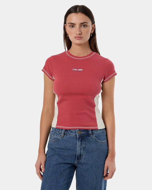 Image of T-Shirts. Product name - Thrills Womens Fortune Favours Club T-Shirt Redwood in Redwood colour by brand - Thrills