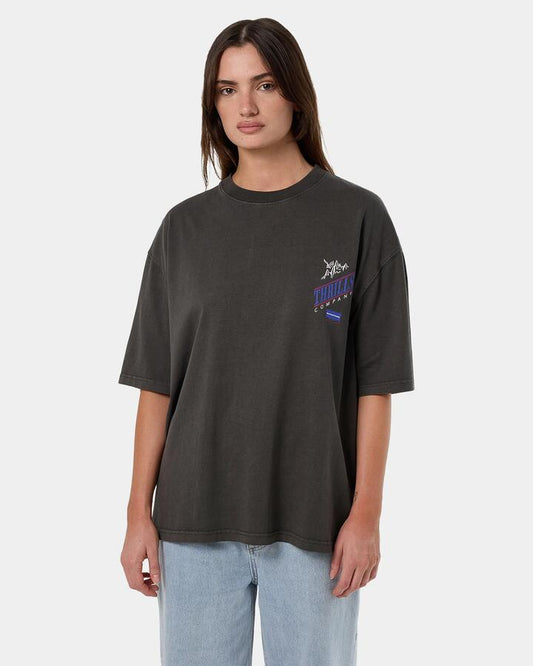 Image of T-Shirts. Product name - Thrills Womens When It Hits Your Lips Oversized T-Shirt Merch Black in Merch Black colour by brand - Thrills
