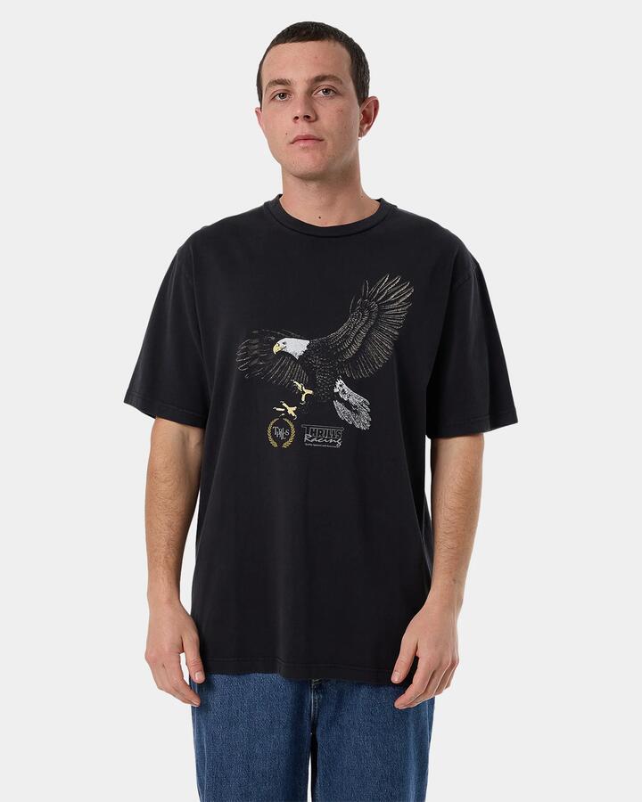 Image of T-Shirts. Product name - Thrills Mens Speed Tour Oversized T-Shirt Washed Black in Washed Black colour by brand - Thrills