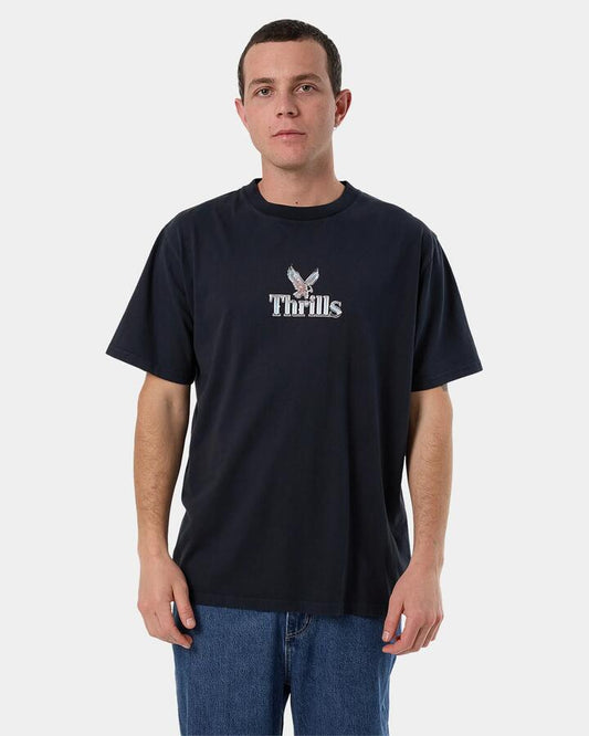 Image of T-Shirts. Product name - Thrills Mens Strenght & Glory Merch Fit T-Shirts Twilight Black in Twilight Black colour by brand - Thrills