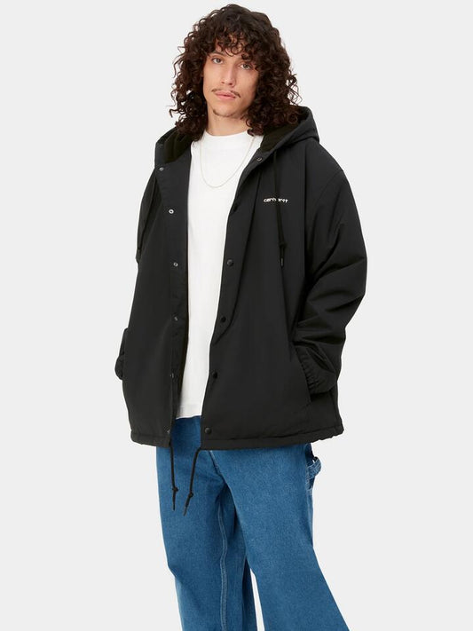 Image of a model wearing Outerwear. Productname: Carhartt Wip Hooded Coach Jacket in Black/White colour by brand - Carhartt Wip