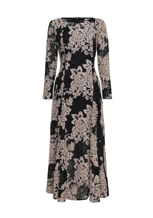 Image of a model wearing Dress. Productname: Brigitte Maxi Dress in Black colour by brand - MOS The Label