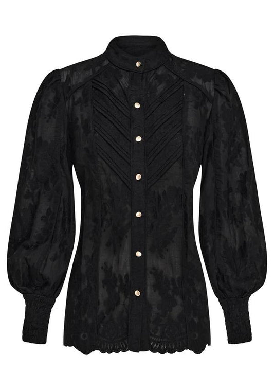 Image of a model wearing Tops. Productname: Edith Lace Blouse in Black colour by brand - MOS The Label