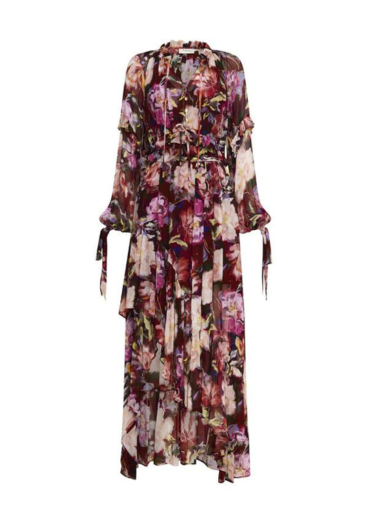 Image of a model wearing Dress. Productname: Giselle Maxi Dress in Giselle Print colour by brand - MOS The Label