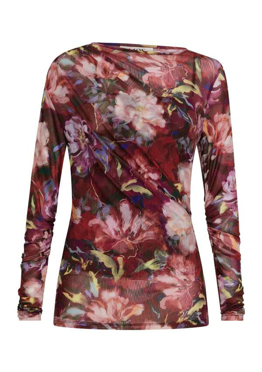 Image of a model wearing Tops. Productname: Giselle Mesh Top in Giselle Print colour by brand - MOS The Label