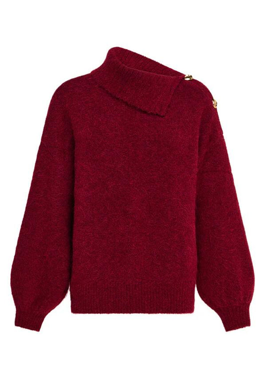 Image of a model wearing Outerwear. Productname: Vivienne Knit Jumper in Cranberry colour by brand - MOS The Label