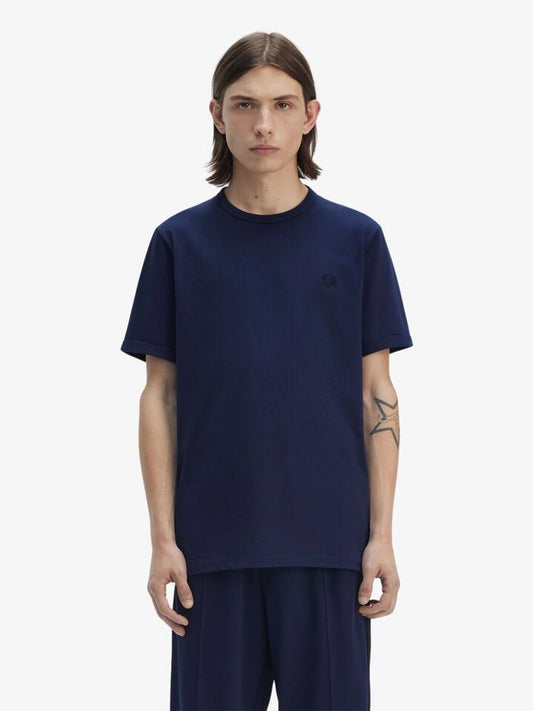 Image of a model wearing Tops. Productname: Fred Perry Ringer T-shirt in TENNIS BLUE colour by brand - Fred Perry