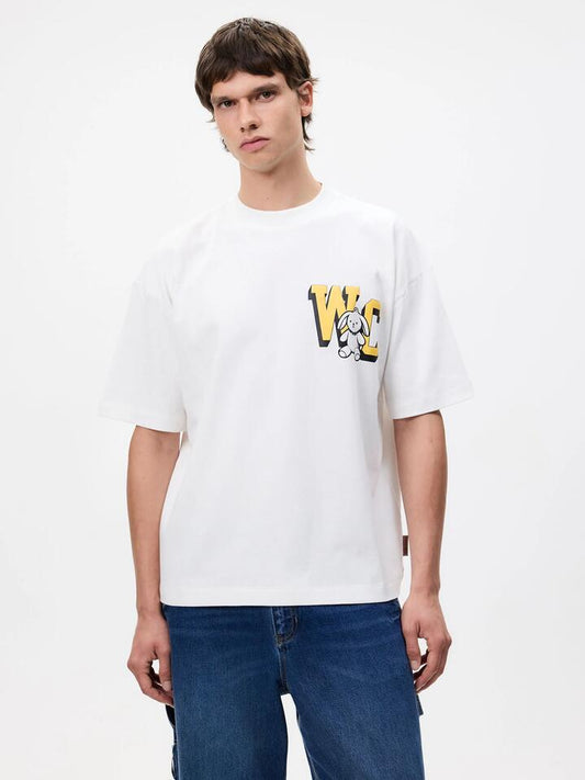 Image of a model wearing Tops. Productname: Weekend Cartel WC Tee in White colour by brand - Weekend Cartel