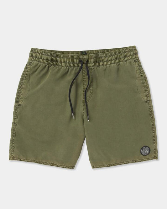 Image of a model wearing Shorts. Productname: Volcom - Mens Center Trunk 17" Swim Shorts - Expedition Green - in Expedition Green colour by brand - Volcom