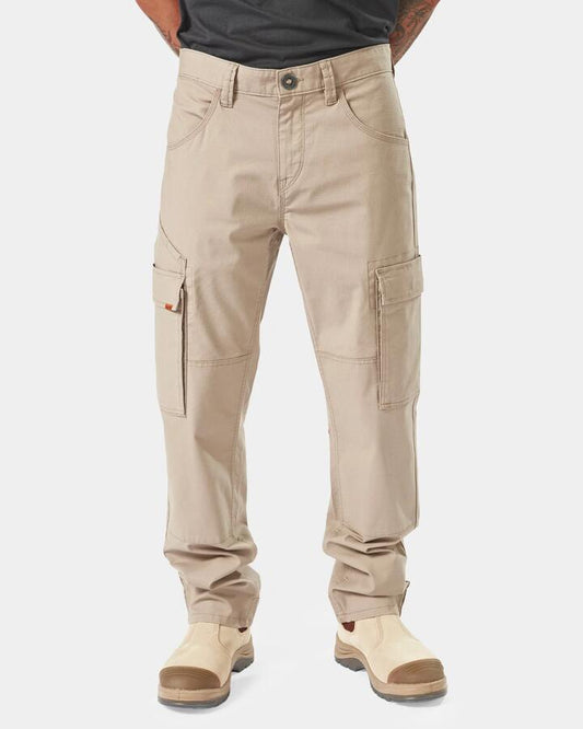 Image of a model wearing Pants. Productname: Volcom - Mens Meter Lightweight Work Cargo Pants - Brindle - in Brindle colour by brand - Volcom