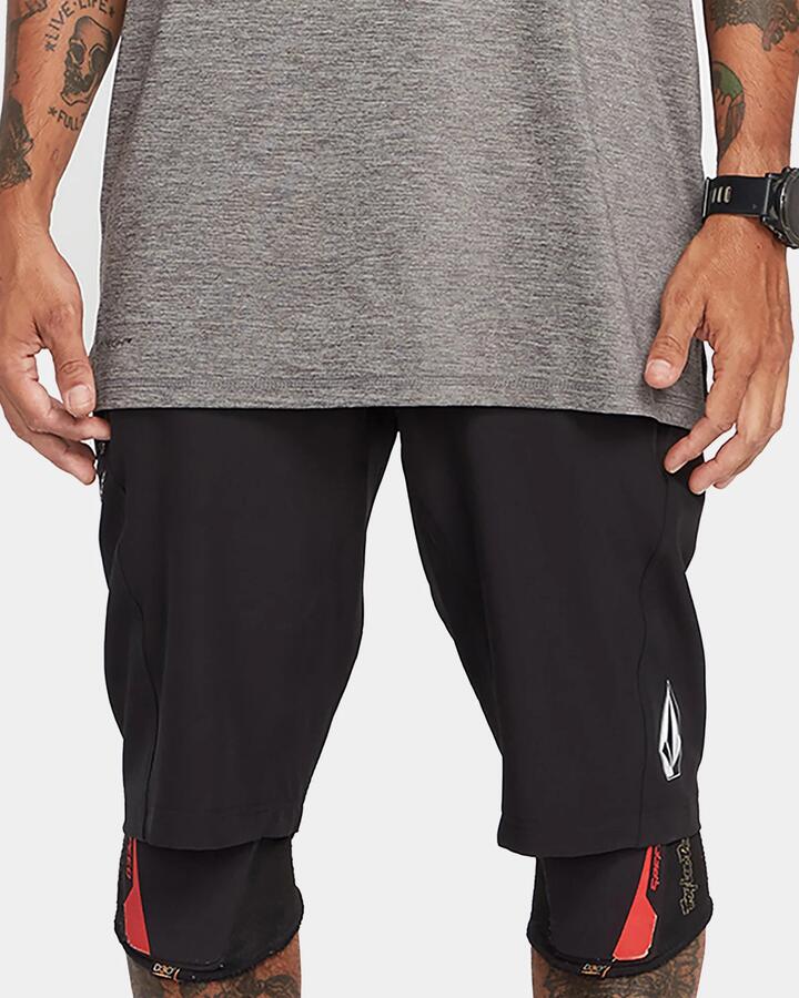 Image of a model wearing Shorts. Product name - Volcom Mens Trail Ripper Sport Shorts Black in Black colour by brand - Volcom