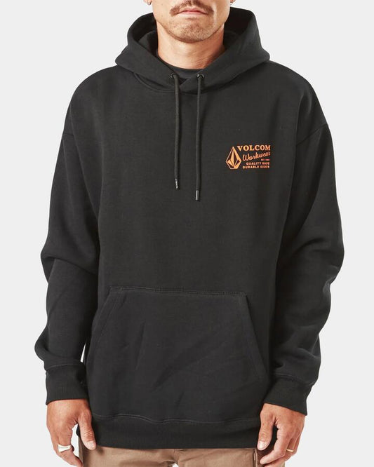 Image of a model wearing Uniforms & Workwear. Productname: Volcom - Mens Workwear Pullover Hoodie - Black - in Black colour by brand - Volcom