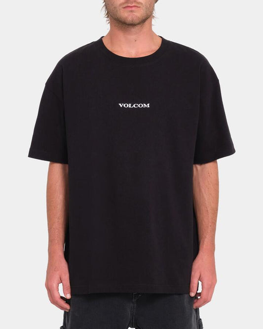 Image of a model wearing Tops. Productname: Volcom Mens Volcom Stone Loose T-Shirt Black - in Black colour by brand - Volcom