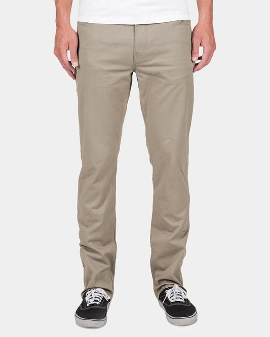 Image of a model wearing Pants. Productname: Volcom Mens Solver Lite 5 Pocket Pants Brindle - in Brindle colour by brand - Volcom