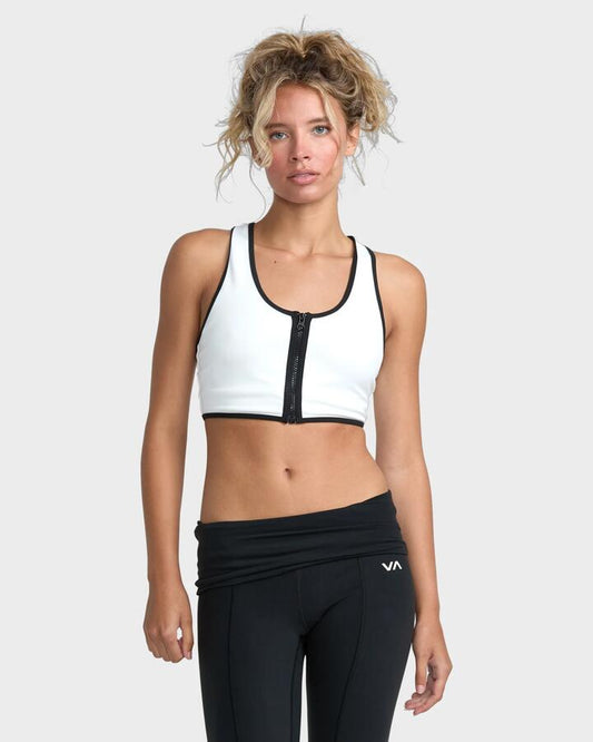 Image of Activewear. Productname: RVCA Womens Aren Zip Up Sports Bra Cloud - in Cloud colour by brand - RVCA