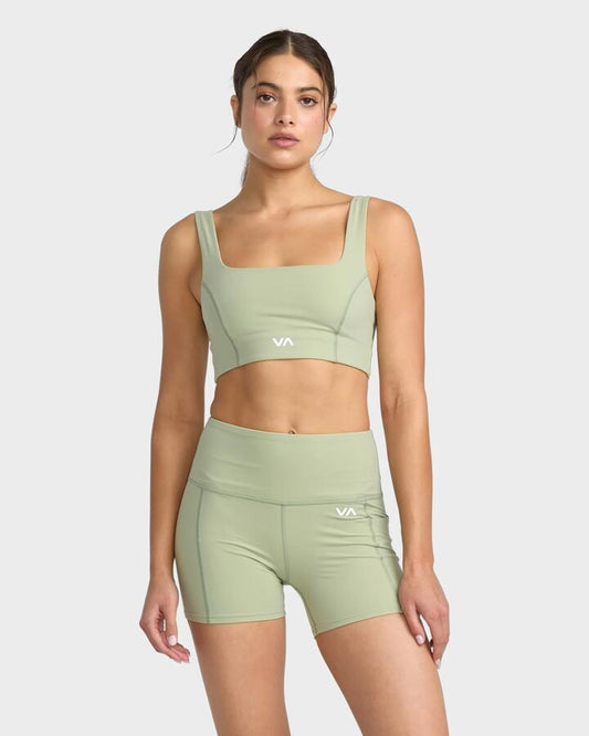 Image of a model wearing Shorts. Productname: RVCA Womens Essential Sport Shorts Green Tea - in Green Tea colour by brand - RVCA