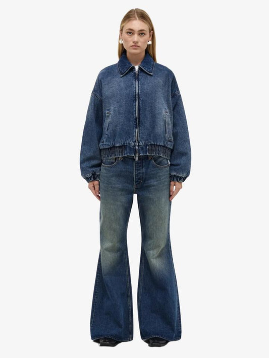 Image of a model wearing Denim. Productname: Neuw Denim Bomber Jacket in MID VINTAGE INDIGO colour by brand - Neuw