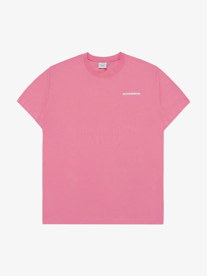 Image of a model wearing Shorts. Productname: ADLV Bold Font Logo Short Sleeve T-shirt in PINK colour by brand - ADLV