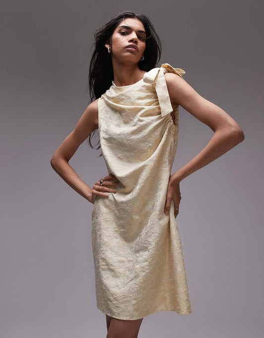 Image of a model wearing Dress. Productname: Topshop Jacquard Mini Dress in BUTTERMILK colour by brand - Topshop