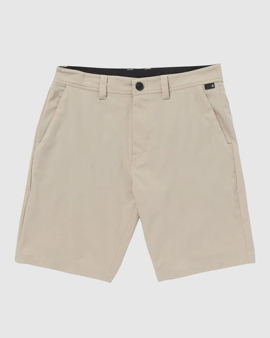 Image of a model wearing Shorts. Productname: Volcom Mens Frickin Cross Shred 20" Hybrid Shorts Light Khaki - in Light Khaki colour by brand - Volcom