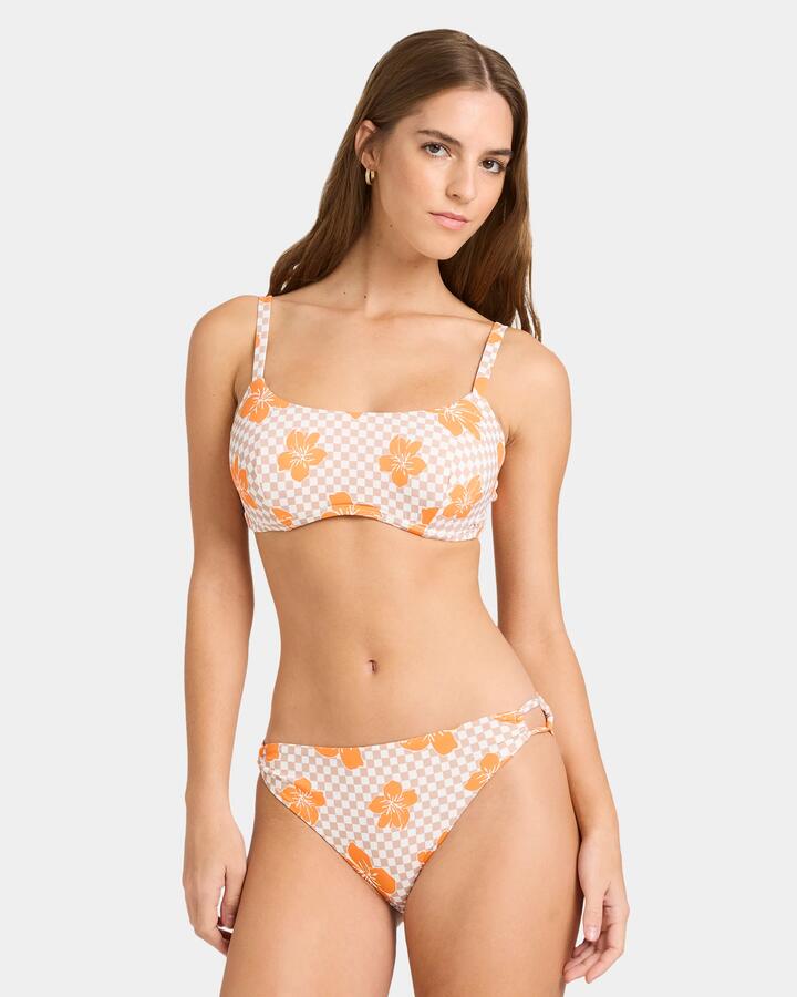 Image of Swimwear. Product name - Roxy Womens Mini Hula Bikini Top Warm Taupe Hibi Square in Warm Taupe Hibi Square colour by brand - Roxy