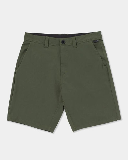 Image of a model wearing Shorts. Productname: Volcom Mens Frickin Cross Shred 20" Hybrid Short Squadron Green - in Squadron Green colour by brand - Volcom