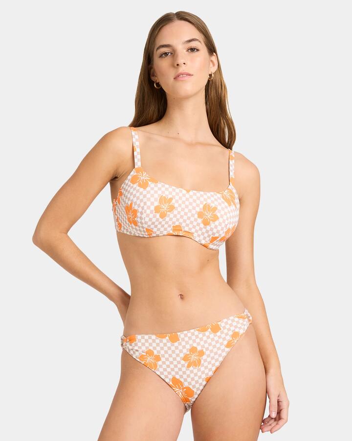 Image of Swimwear. Product name - Roxy Womens Mini Hula Bikini Bottom Warm Taupe Hibi Square in Warm Taupe Hibi Square colour by brand - Roxy