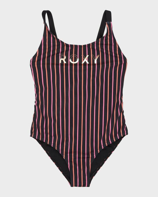 Image of Swimwear. Productname: Roxy Girls 6-16 Active Floral One Piece Swimsuit Anthracite Bold Stripe - in Anthracite Bold Stripe colour by brand - Roxy