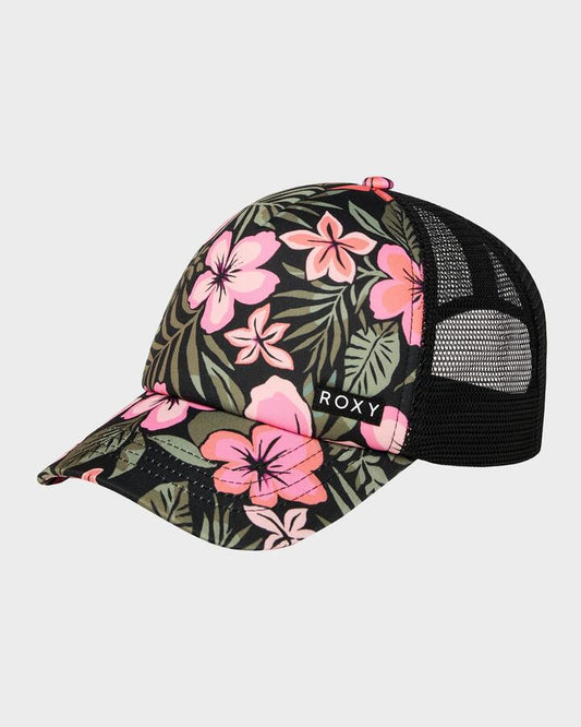 Image of Hats. Productname: Roxy Girls Honey Coconut Trucker Cap Anthracite Fearless Floral - in Anthracite Fearless Floral colour by brand - Roxy