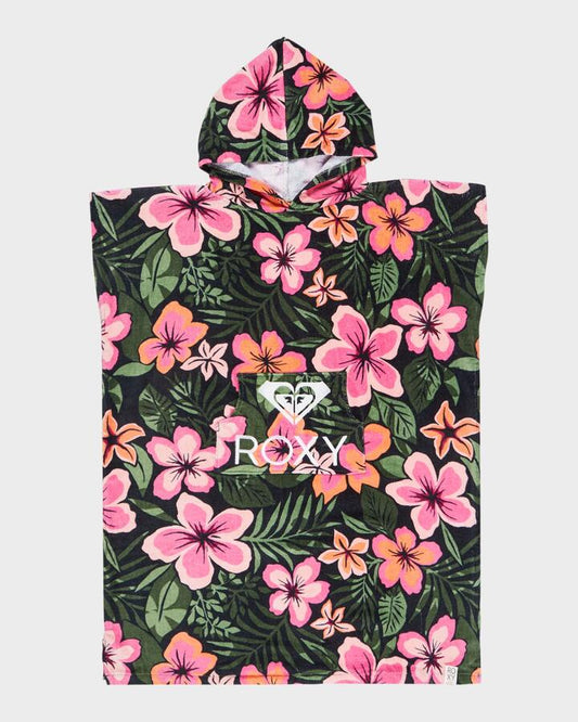 Image of Accessories. Productname: Roxy Girls Rg Stay Magical Hooded Towel Anthracite Fearless Floral - in Anthracite Fearless Floral colour by brand - Roxy
