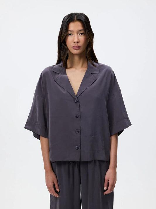 Image of a model wearing Tops. Productname: Lulu & Rose Tulli Shirt in Slate colour by brand - Lulu & Rose