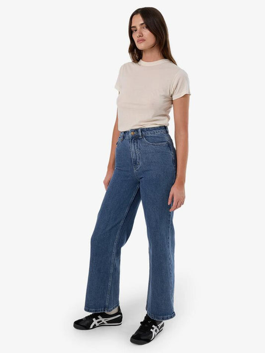 Image of a model wearing Denim. Productname: Thrills Holly Stretch Jean in VINTAGE RINSE BLUE colour by brand - Thrills