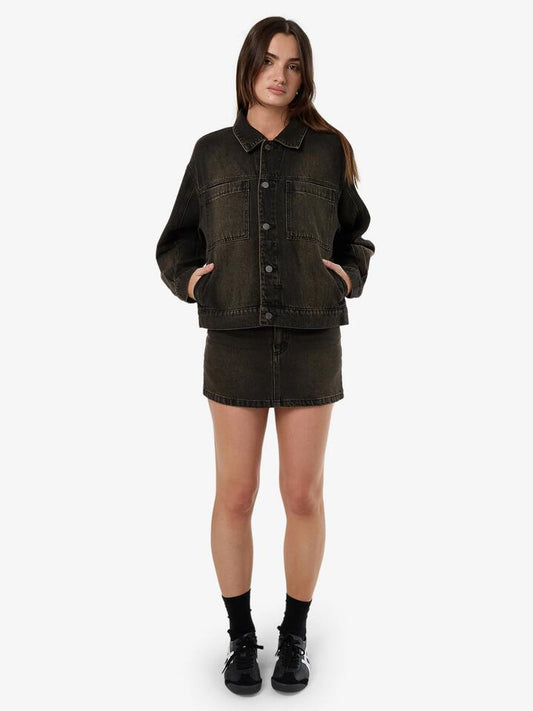 Image of a model wearing Outerwear. Productname: Thrills Bailey Jacket in DIRTY OLIVE BLACK colour by brand - Thrills