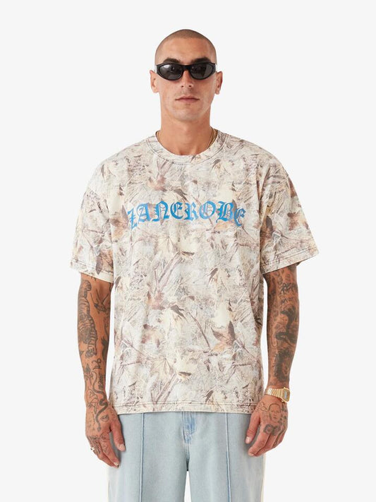 Image of a model wearing Tops. Productname: Zanerobe Naturalist Box Tee in REAL CAMO colour by brand - Zanerobe