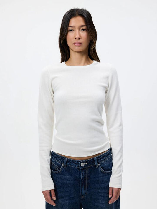 Image of a model wearing Tops. Productname: MSE Long Sleeve Knit Top in Off White colour by brand - MSE