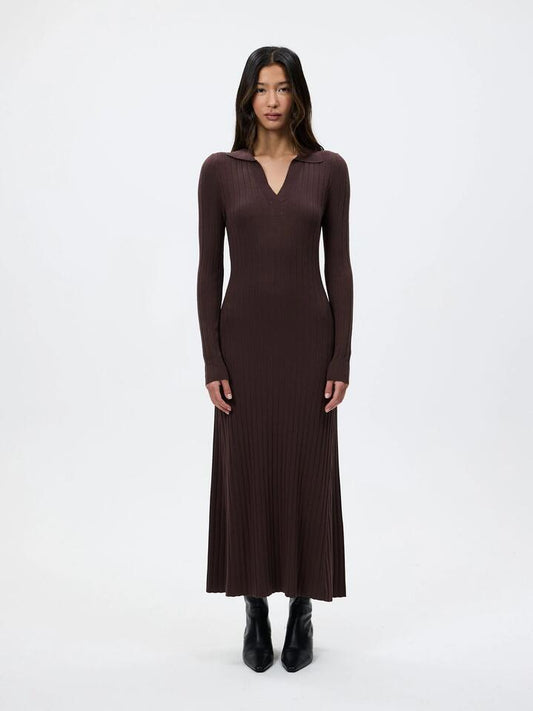 Image of a model wearing Dress. Productname: Lulu & Rose Munroe Knit Dress in Espresso colour by brand - Lulu & Rose