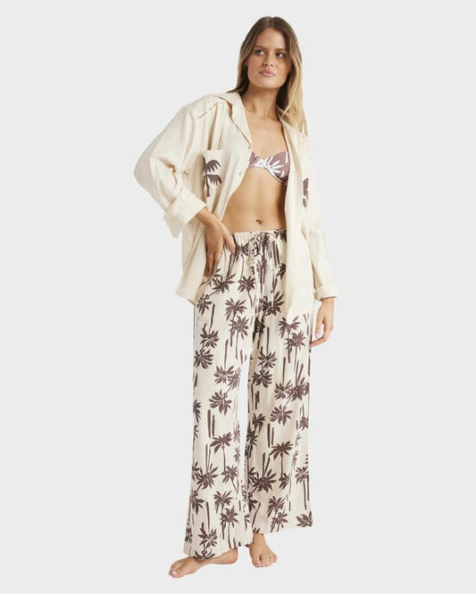 Image of a model wearing Pants. Product name - Billabong Womens Sunset Canyon Elastic Waist Pants Whitecap in Whitecap colour by brand - Billabong